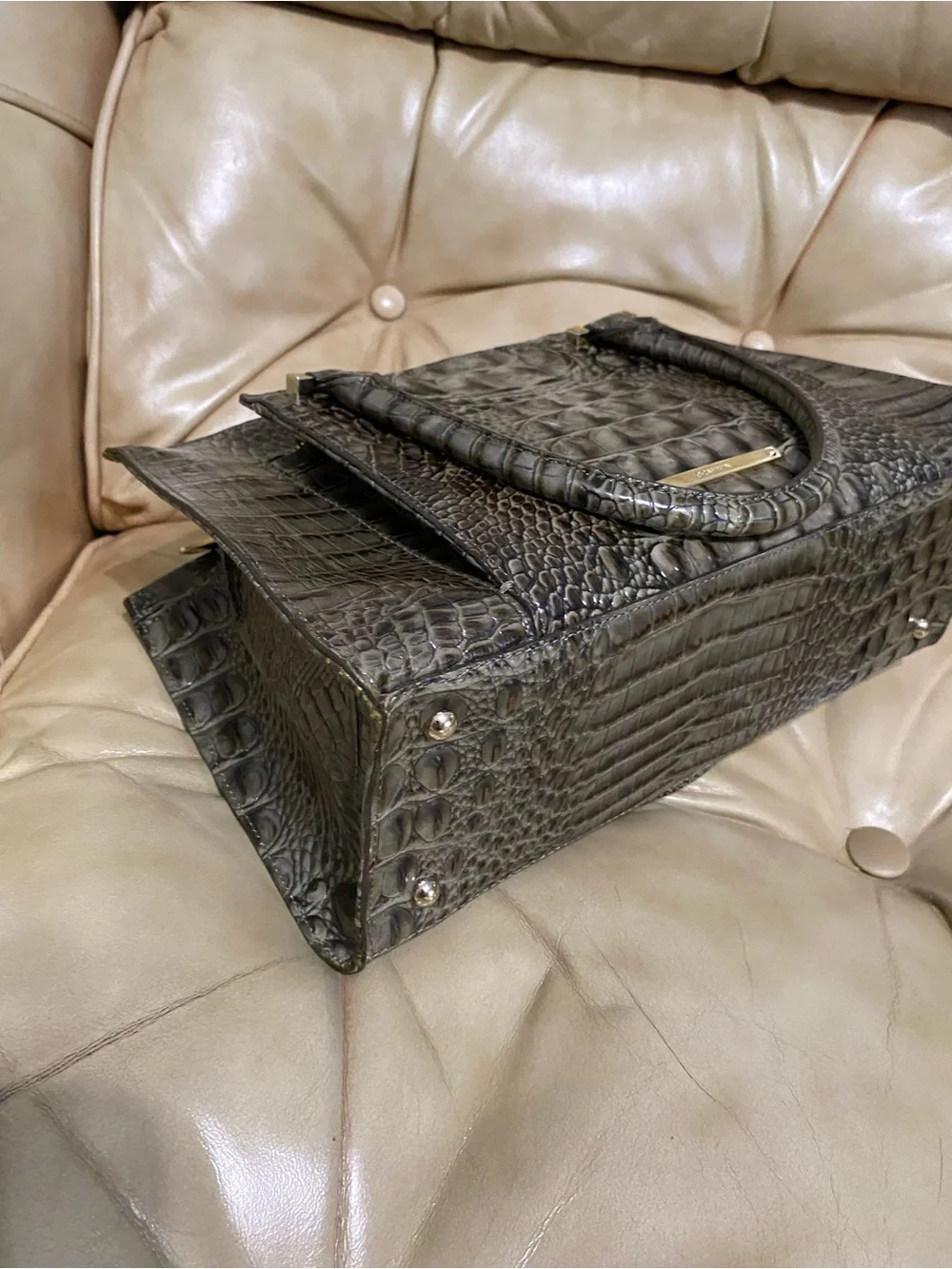 LKNW Brahmin Olive Green Greta Satchel w/Strap Melbourne Leather - Picture 12 of 14